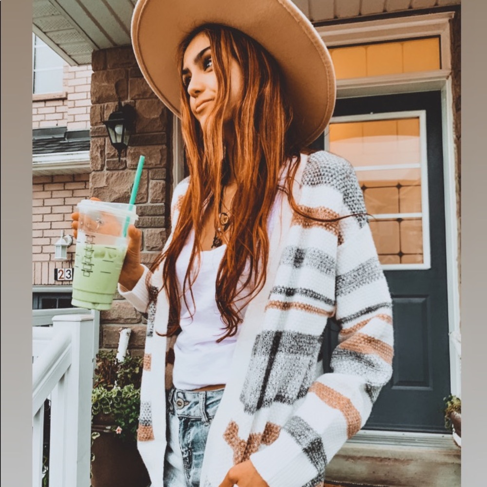 Stripe knit sweater cardigan